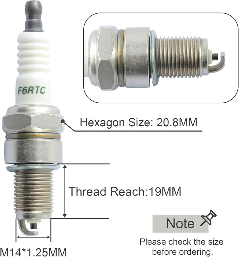 KIKITE F6RTC Spark Plug (3 Pack) F6RTC F6TC NGK BPR6ES BP6ES WR6DC RN9YC,Compatible with Honda Gx160 Gx200 GX270 Gx390 Predator 212 Champion Generac Generator fit for MTD 951-10292/751-10292 - Image 2